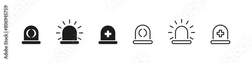 Alarm siren lamp icon set. Emergency lightbulb icons.