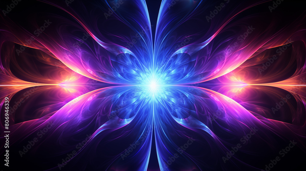 Symmetrical Purple and Blue Fractal Blossom - Digital Art