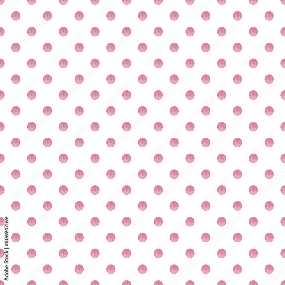 Vintage paper banner with pink polka dots. Abstract geometric pattern. Seamless watercolor texture. Fashionable basic print