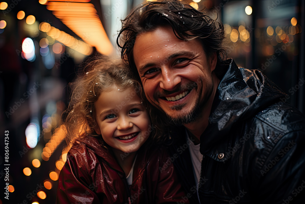 A man and a little girl are joyfully smiling at the camera