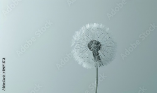 A delicate white dandelion against a pristine white backdrop