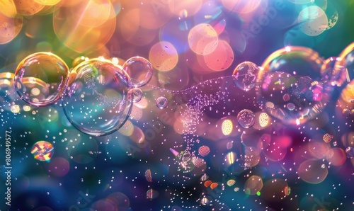 Colored water bubbles and bokeh light, abstract background photo