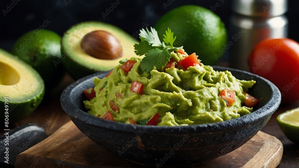 Tasty Mexican Guacamole With Fresh Ingredients In A Bowl
Tasty Mexican Guacamole With Fresh Ingredients In A Bowl