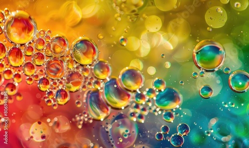 Multicolored abstract background with water bubbles closeup