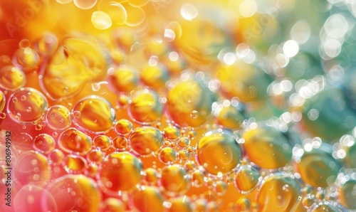 Closeup view on water bubbles  abstract background with bokeh light