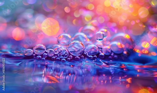 Abstract background with water bubbles and colored light