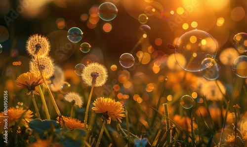 Dandelions and soap bubbles in the air © TheoTheWizard