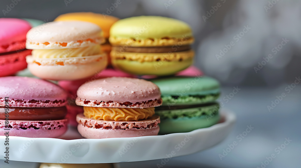 macarons, colorful french dessert, culinary art photography