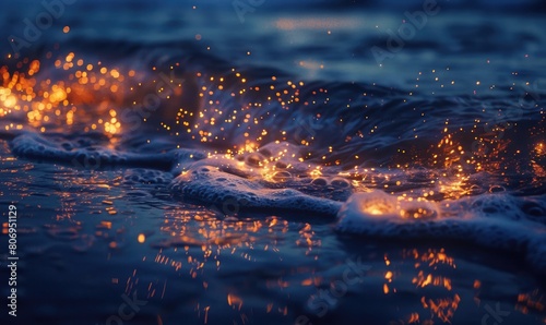 Sea fireflies shimmering in the moonlit waves