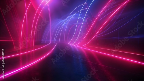 Creating an Abstract Panoramic Background with Neon Lines in a Dark Room. Concept Abstract Art, Panoramic Design, Neon Lines, Dark Room, Digital Creation