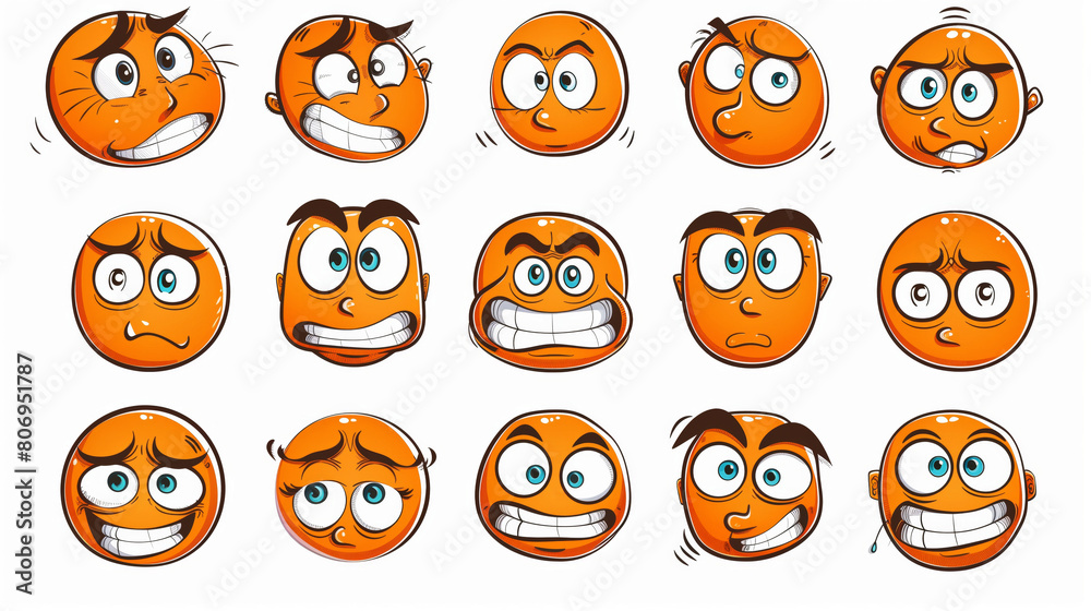 Fototapeta premium Series of cartoon faces displaying a wide range of emotions, each characterized by unique facial expressions.