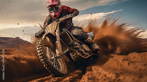 Motocross racing, Dirt track action, High-speed jumps, Dusty adrenaline, Motorbike close-ups, Extreme racing