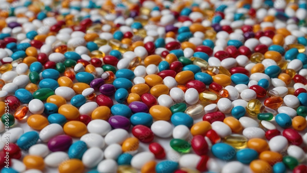 a close up of a pile of colorful tablets and capsules a close up of a pile of colorful tablets and capsules