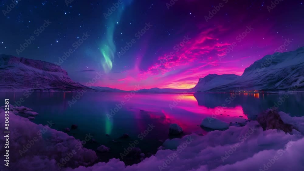 Polar Glowing  Panorama - Reflection in Lake