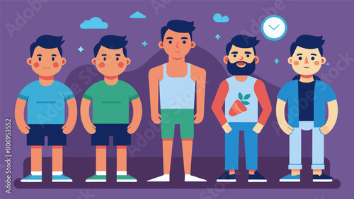A series of before and after photos showing the physical and emotional changes a person has undergone through their selfsculpting journey.. Vector illustration