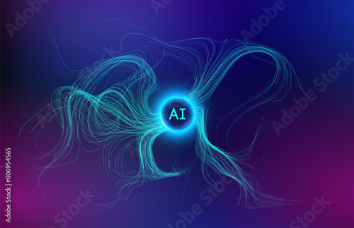 Neural network abstract digital background. Technology background, data science. Artificial intelligence background. Generative ai with data flow lines.