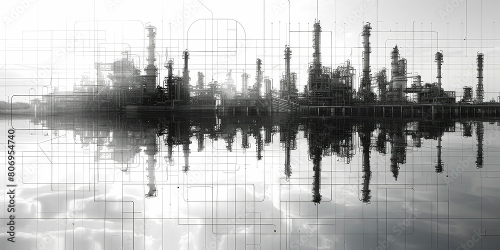 An intricate oil refinery silhouette symbolizing cutting-edge technological advancements in the industry. An intricate oil refinery silhouette symbolizing cutting-edge technological advancements in the industry.