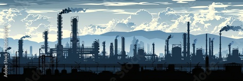 Discover a stunning vector silhouette of a contemporary oil refinery  perfect for captivating promotional materials.