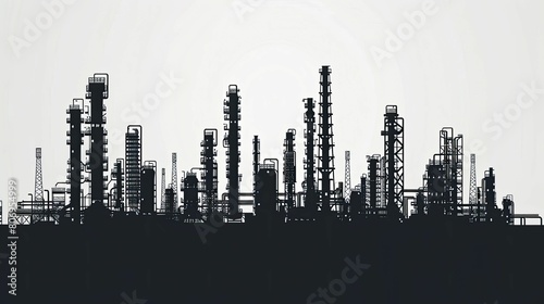 High Quality Vector Silhouette of Modern Oil Refinery Structures for Professional Engineering Use