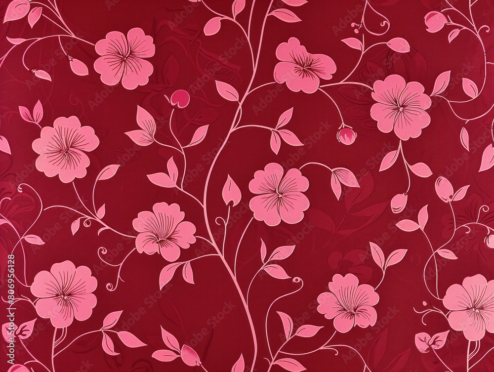 Modern chic meets geometric style in this trendy dark pink floral design on a red background. Ideal for printing, web design, wallpaper, fabric, and fashion.