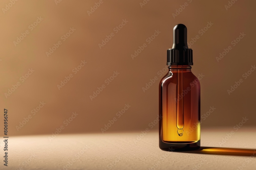 Amber Glass Dropper Bottle on Neutral Background with Natural Light Amber Glass Dropper Bottle on Neutral Background with Natural Light