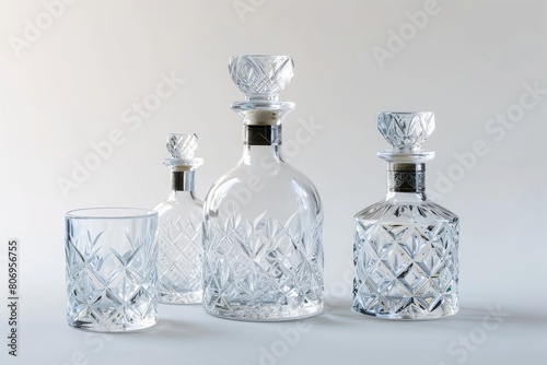 Crystal decanter set photo on white isolated background