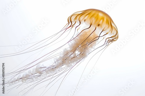 Crystal-clear jellyfish photo on white isolated background