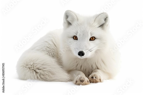Arctic fox photo on white isolated background