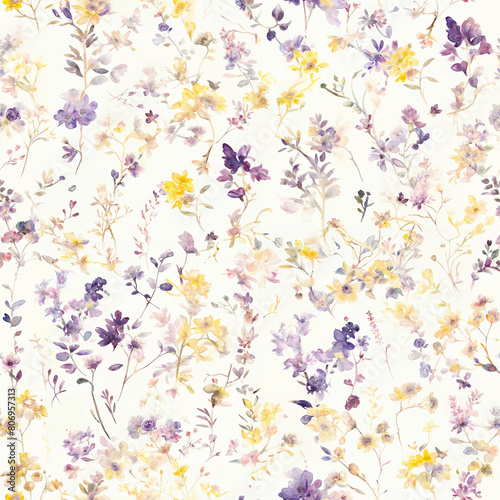 Bright-toned flowers and vibrant foliage  in lavender blush and lively lime tones on light background. Watercolor style. Textile Design  Wrapping Paper  Stationery Background  Creative Projects