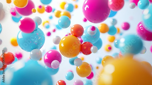 colorful floating bubble shapes in white void playful abstract 3d rendering