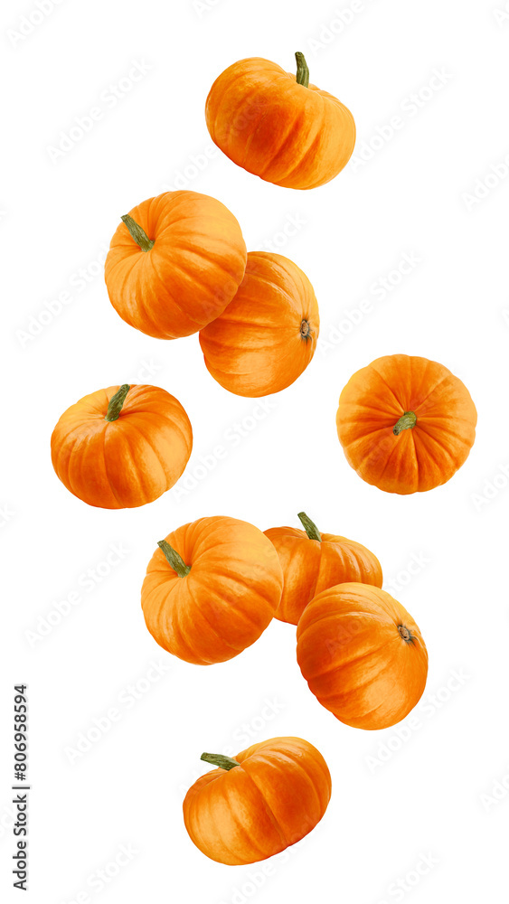 Falling Pumpkin isolated on white background, full depth of field Falling Pumpkin isolated on white background, full depth of field