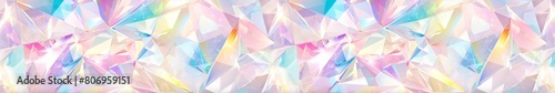 Abstraction with crystals and shimmers in iridescent and warm pastel colors. Ultra-wide. Copy space