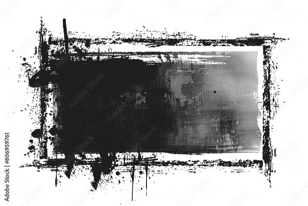 A grungy black border with chipped edges frames an empty white canvas on a pristine background.