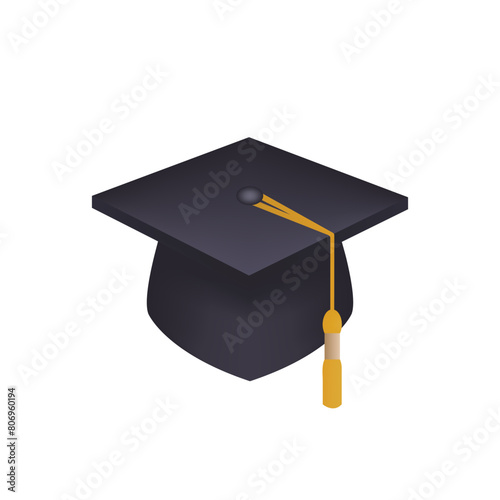 An illustration of bachelor cap icon used in elementary, high school, university, and graduation ceremonies. Bachelor cap isolated on white background. 
