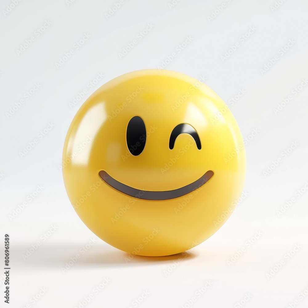 Playful Winking Emoji in 3D, Cheerful and Friendly Expression on a Clean White Background