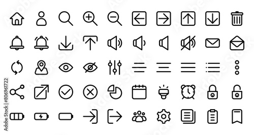 User interface icon set for modern design projects. Perfect for web, app, and software interfaces. Clean, minimalist style