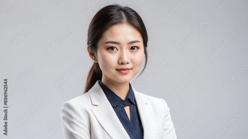 young asian businesswoman studio portrait on plain white background from Generative AI young asian businesswoman studio portrait on plain white background from Generative AI