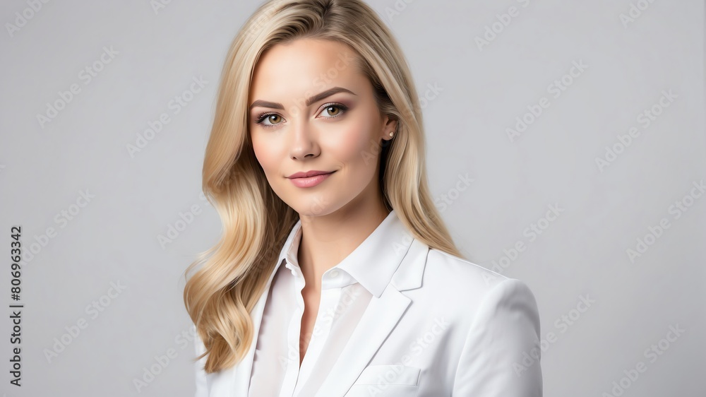 young blonde businesswoman studio portrait on plain white background from Generative AI young blonde businesswoman studio portrait on plain white background from Generative AI