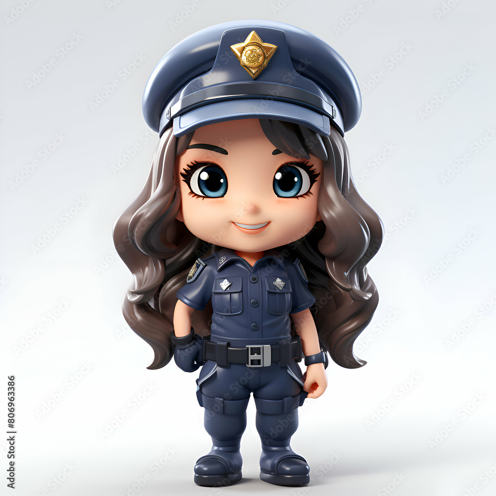 3D Render of Little Police Girl with Cop Policewoman hat 3D Render of Little Police Girl with Cop Policewoman hat