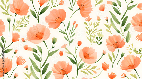 Digital pink and orange flowers pattern abstract graphic poster background