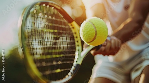 Close up of arms holding a tennis racket and hitting the ball. sport banner. Tennis competition © Ilmi