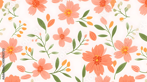 Digital pink and orange flowers pattern abstract graphic poster background