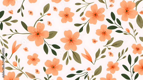 Digital pink and orange flowers pattern abstract graphic poster background