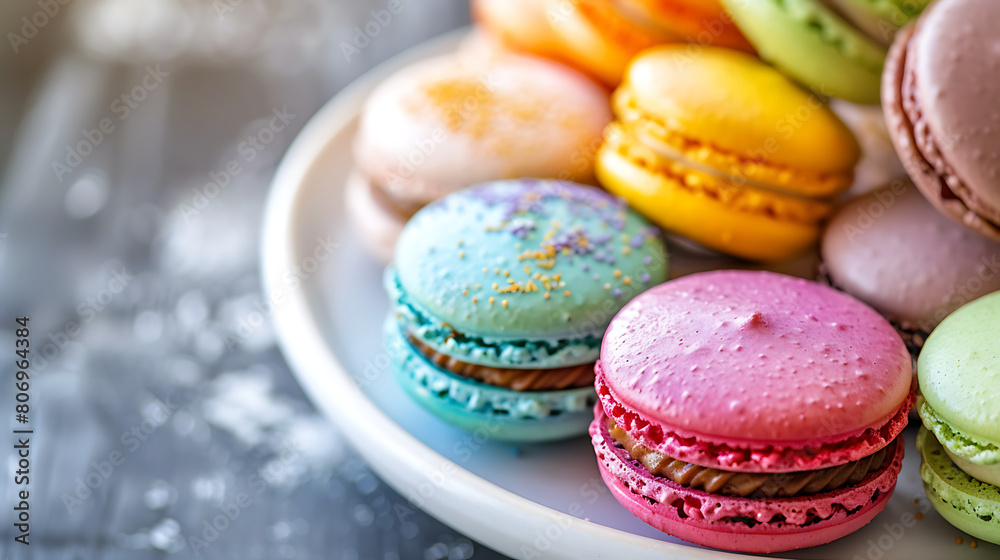 Obraz premium Colorful food photography, sweet macarons, sweets table