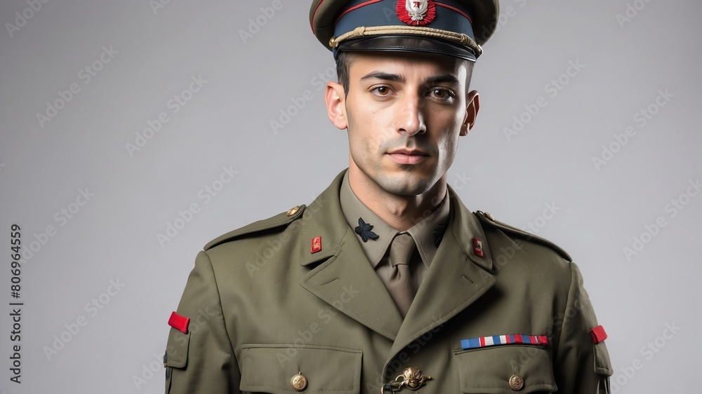 young french military man studio portrait on plain white background from Generative AI young french military man studio portrait on plain white background from Generative AI