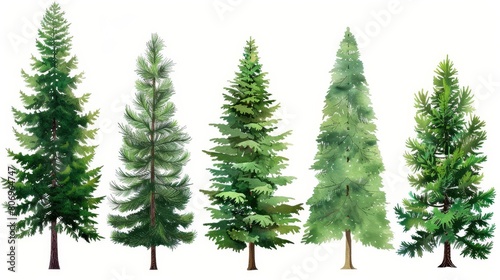 isolated green evergreen fir pine spruce trees on white background christmas tree clipart photo