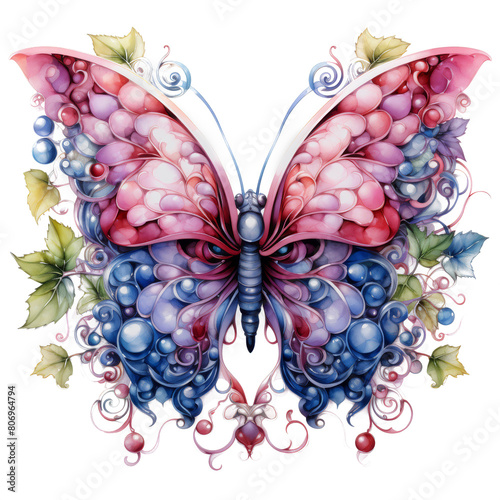 Cute beautiful butterfly, pastel colors, flowers, watercolor illustration