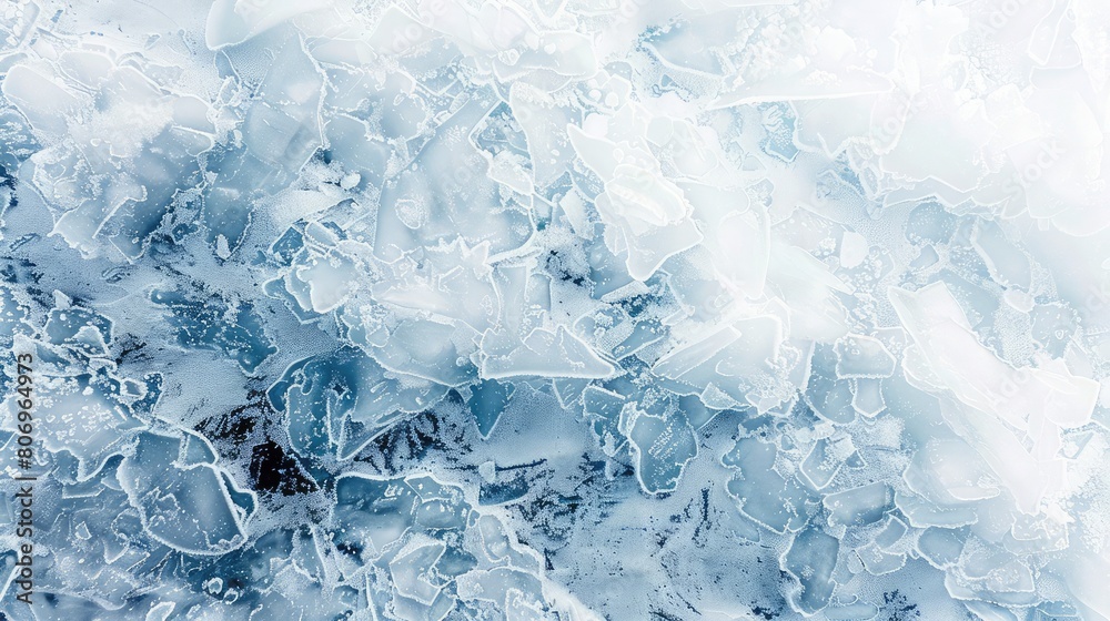 Fototapeta premium Frostbite pattern in arctic white and polar blue on an icy surface.