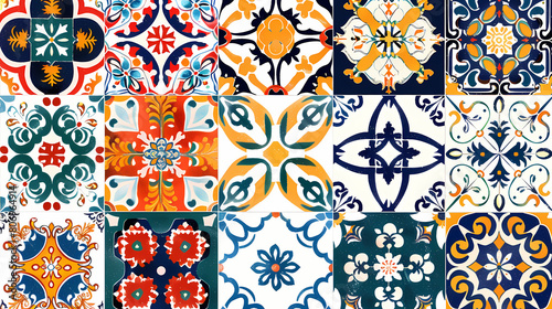 Traditional ornate portuguese tiles azulejos ,vector image