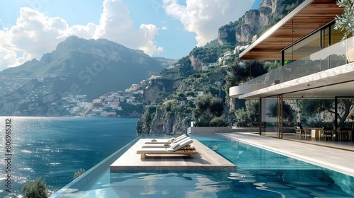 luxurious italian villa with infinity pool and panoramic ocean views amalfi coast digital 3d rendering